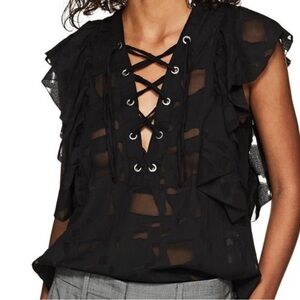 IRO Black Sheer Lace-Up Blouse Size 36